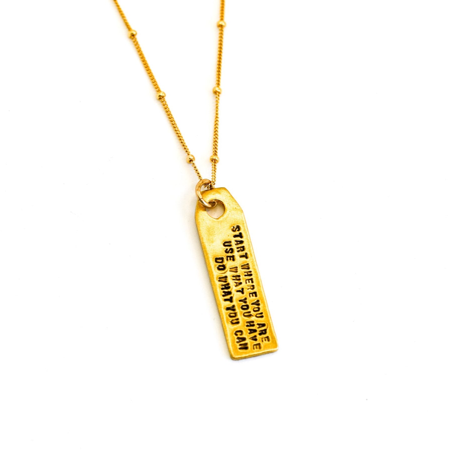 Arthur Ashe Luggage Tag Quote Necklace "Start where you are, Use what you have, Do what you can"