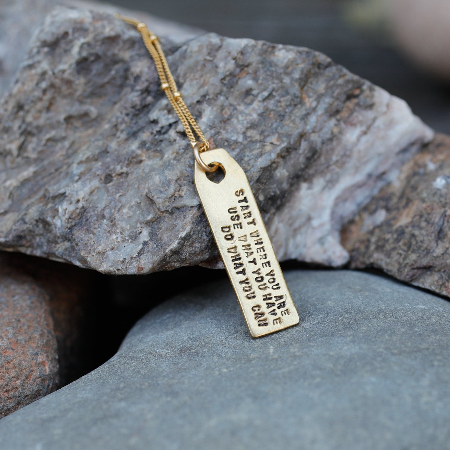 Arthur Ashe Luggage Tag Quote Necklace "Start where you are, Use what you have, Do what you can"