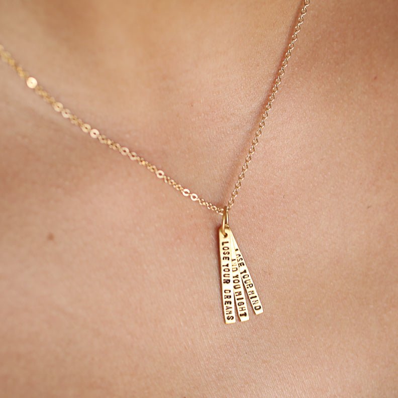 "Lose your dreams and you might lose your mind" - Mick Jagger quote necklace.