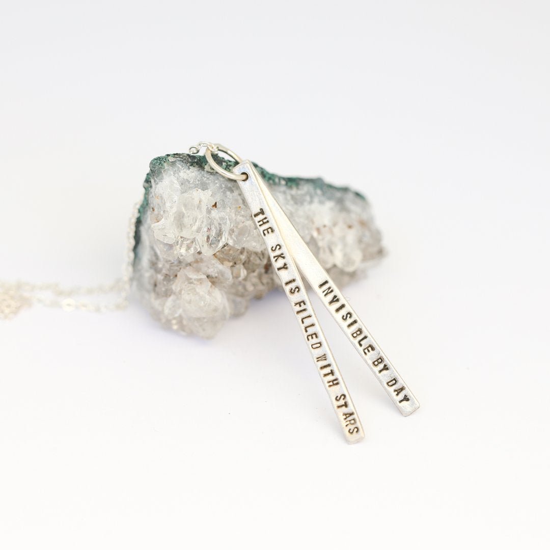 "The sky is filled with stars, invisible by day.” – Henry Wadsworth Longfellow quote necklace