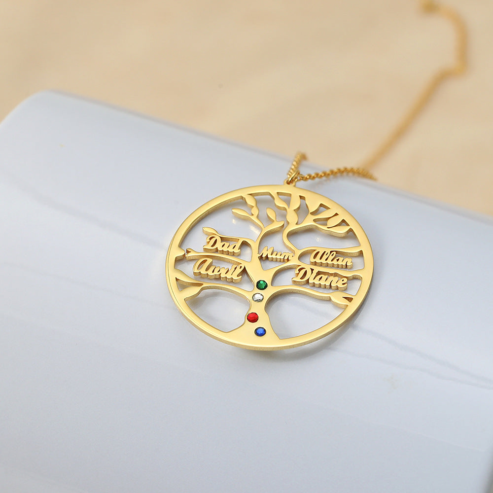 Trendy Fashion Hollow Tree of Life Inlaid Zircon Customizable Name Design Versatile Necklace