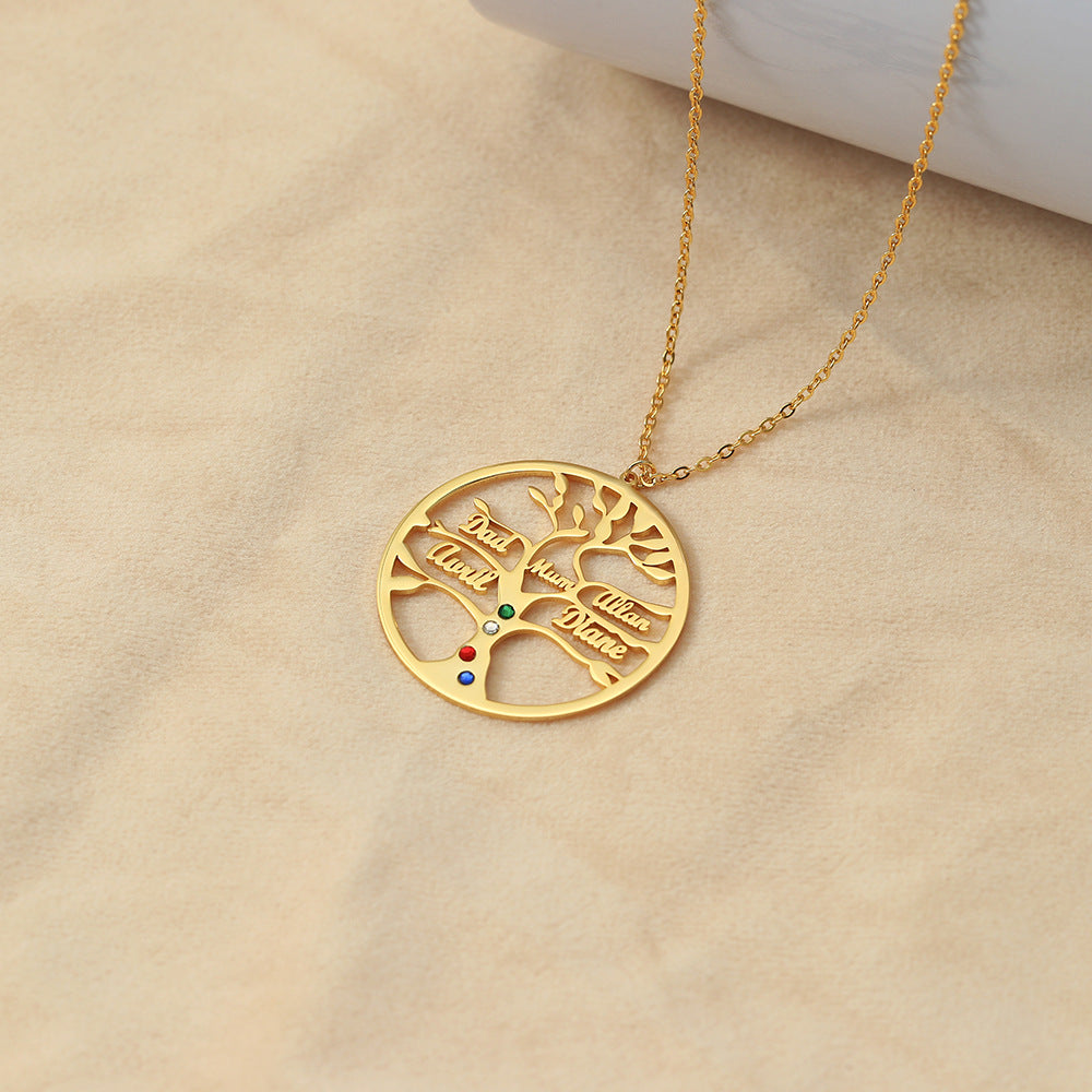 Trendy Fashion Hollow Tree of Life Inlaid Zircon Customizable Name Design Versatile Necklace