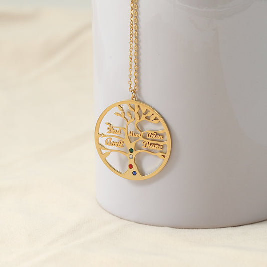 Trendy Fashion Hollow Tree of Life Inlaid Zircon Customizable Name Design Versatile Necklace