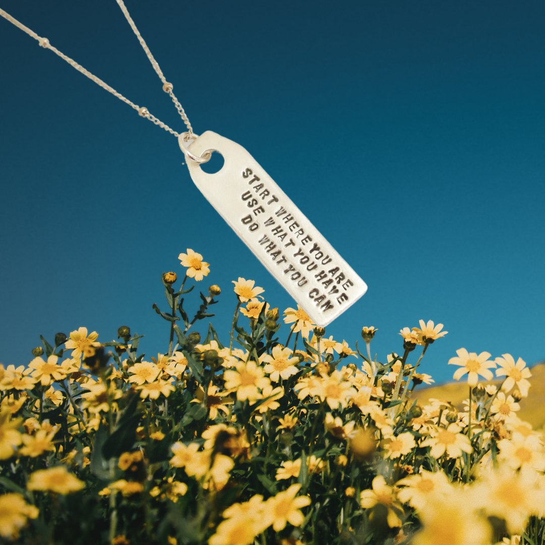 Arthur Ashe Luggage Tag Quote Necklace "Start where you are, Use what you have, Do what you can"