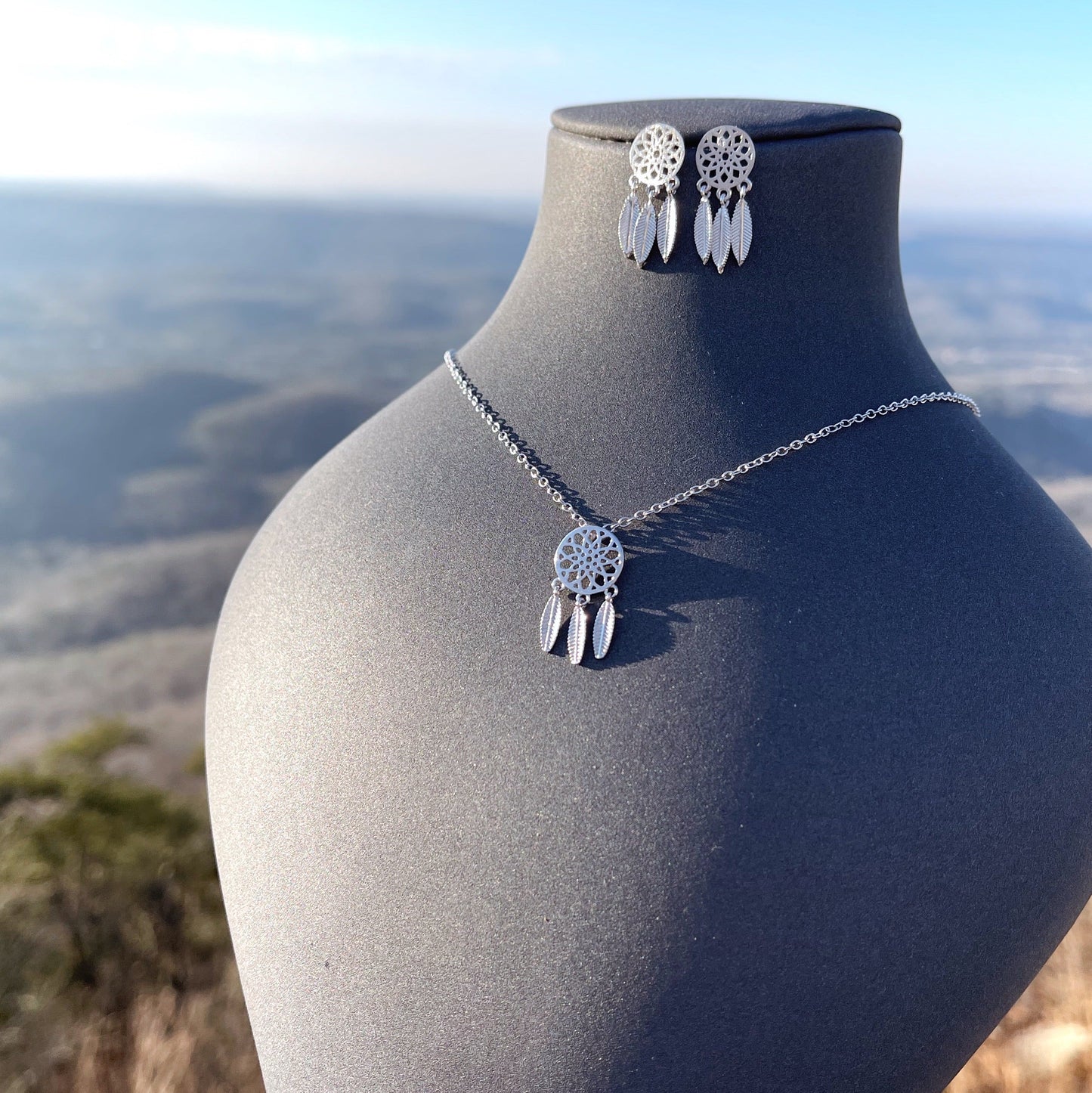 Dream catcher silver necklace