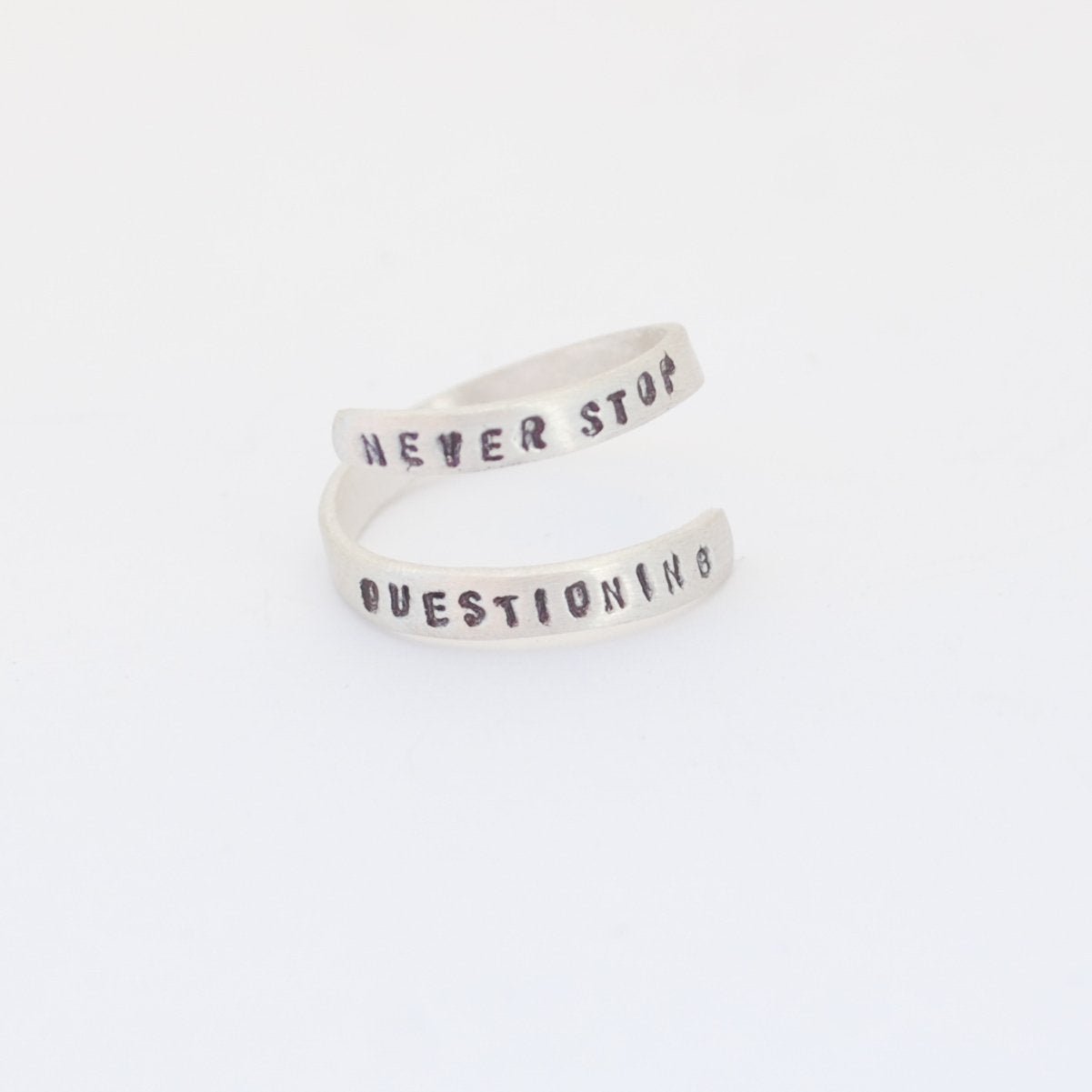 "Never Stop Questioning" - Einstein wrap ring